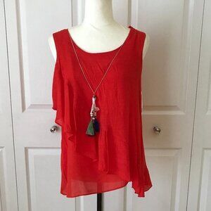 Zac & Rachel Tassel Tie Red Ruffle Peasant Top